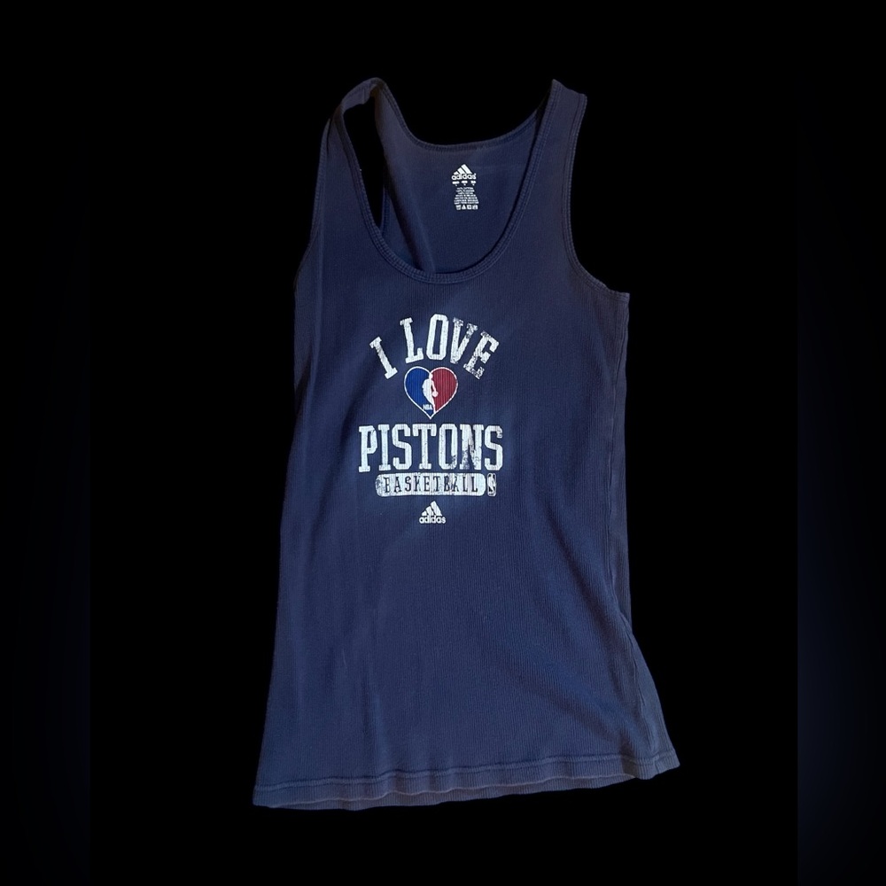 Vintage Adidas Blue Pistons Basketball Tank Top - Picture 1 of 3